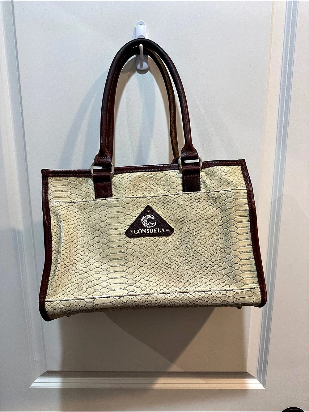 Consuela Rattler Classic Tote Textured Tote in Cream & Brown